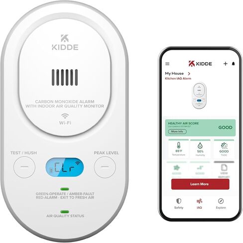 Kidde Smart Carbon Monoxide Detector & Indoor Air Quality Monitor, Plug-in with AA Battery Backup, Real-Time Notifications, 2.4 GHz Wi-Fi Enabled, Rotating Plug, 85 dB Alarm, 5th Edition, COPDLQW in Saudi Arabia