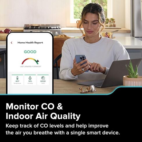 Kidde Smart Carbon Monoxide Detector & Indoor Air Quality Monitor, Plug-in with AA Battery Backup, Real-Time Notifications, 2.4 GHz Wi-Fi Enabled, Rotating Plug, 85 dB Alarm, 5th Edition, COPDLQW in Saudi Arabia