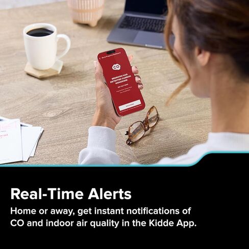 Kidde Smart Carbon Monoxide Detector & Indoor Air Quality Monitor, Plug-in with AA Battery Backup, Real-Time Notifications, 2.4 GHz Wi-Fi Enabled, Rotating Plug, 85 dB Alarm, 5th Edition, COPDLQW in Saudi Arabia