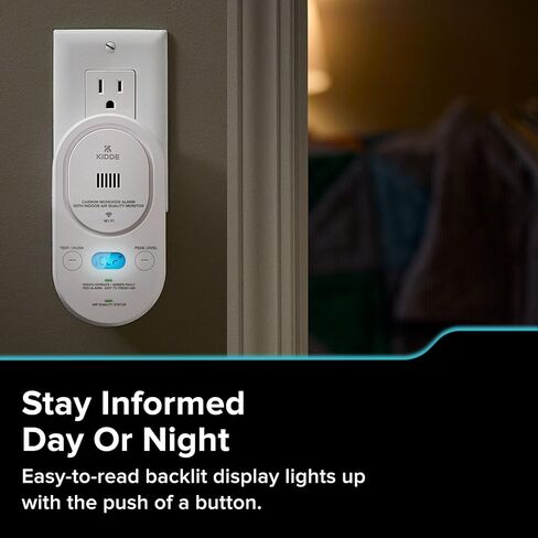 Kidde Smart Carbon Monoxide Detector & Indoor Air Quality Monitor, Plug-in with AA Battery Backup, Real-Time Notifications, 2.4 GHz Wi-Fi Enabled, Rotating Plug, 85 dB Alarm, 5th Edition, COPDLQW in Saudi Arabia
