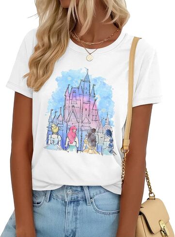 Magic Kingdom Shirts Castle T Shirts for Women Princess Castle Shirt Funny Vacation Trip Tee Casual Holiday Top in Kuwait