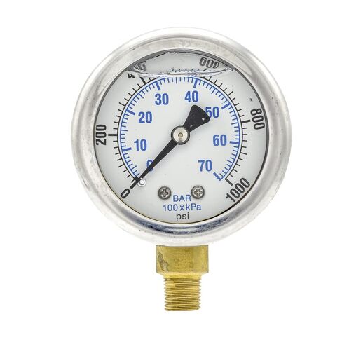 Liquid Filled Lower Mount Pressure Gauge with 2" Dial, 0-1000 PSI, 1/8" Male NPT Connection, Stainless Steel CASE and Bezel (1) in Saudi Arabia