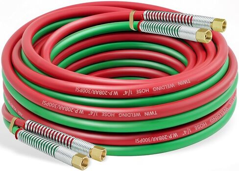 RX WELD 50 FT 1/4" Oxy Acetylene Welding Hose with 9/16"-18 B Fittings - Grade R Twin-Line Torch Hose for Acetylene Cutting & Welding (300PSI/900PSI) in Saudi Arabia