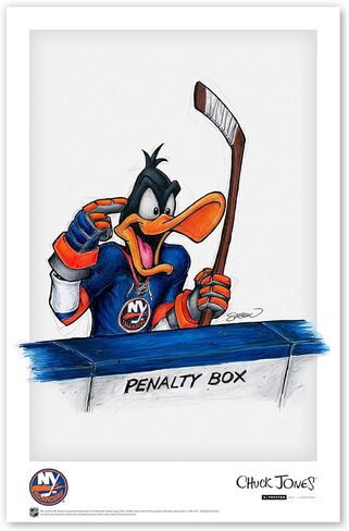 ملصق فني مطبوع عليه New York Islanders Daffy Duck NHL Looney Tunes بواسطة S. Preston - ديكور جدار المنزل لغرفة المعيشة، 11 بوصة × 17 بوصة عمل فني غير مؤطر، أزرق in Kuwait