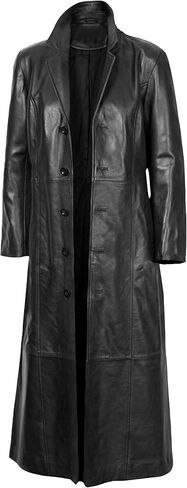 Mens Real Lambskin Black Leather Trench Coat - Full Length Overcoat Sheepskin Duster Coats For Men in Kuwait