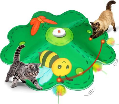 Interactive Cat Toy, Movable LED Red Dot, Hide and Seek Cat Toys, Moving Concealed Feathers, Rechargeable Exercise Toys for Indoor Cats, Bored Adult Cats Wand Toy in Saudi Arabia