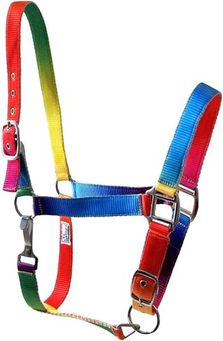 Full Horse Size Neon Rainbow Nylon Halter with Adjustable Nose and Crown, USH-5244H in Kuwait