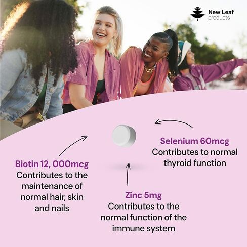 نمو الشعر البيوتين الفيتامينات 12000mcg عالية القوة مع زيت جوز الهند - يعزز الشعر الصحي بشرة وأظافر - الفيتامينات البيوتين للنساء والرجال النباتي ، مكملات خالية من الغلوتين - مصنوعة في المملكة المتحدة بواسطة New Leaf in Saudi Arabia