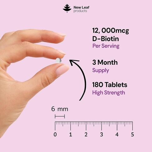 نمو الشعر البيوتين الفيتامينات 12000mcg عالية القوة مع زيت جوز الهند - يعزز الشعر الصحي بشرة وأظافر - الفيتامينات البيوتين للنساء والرجال النباتي ، مكملات خالية من الغلوتين - مصنوعة في المملكة المتحدة بواسطة New Leaf in Saudi Arabia