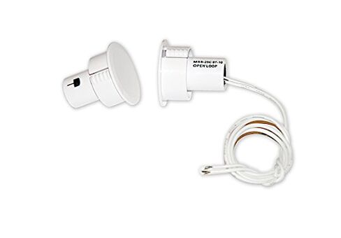 MSS19CW جهة اتصال باب غائرة مع أطراف طرفية، أسلاك سلكية مقاس 12 بوصة 22 AWG، حلقة مفتوحة، مدرجة في قائمة UL، مغناطيس أرضي نادر، قطر 3/4 بوصة × طول .85 بوصة، أبيض (عبوة من 10 قطع) in Kuwait