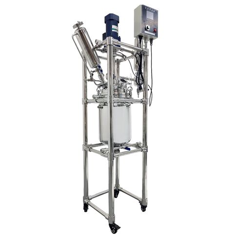 INTSUPERMAI 110V 10L Laboratory Jacketed Reactor Laboratory Glass Reactor Jacketed Glass Reaction Kettle with Digital Display Wheels Double-Layer Chemical Reaction Vessel for Chemistry Distillation in Kuwait