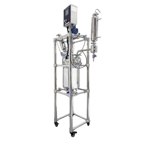 INTSUPERMAI 110V 10L Laboratory Jacketed Reactor Laboratory Glass Reactor Jacketed Glass Reaction Kettle with Digital Display Wheels Double-Layer Chemical Reaction Vessel for Chemistry Distillation in Kuwait