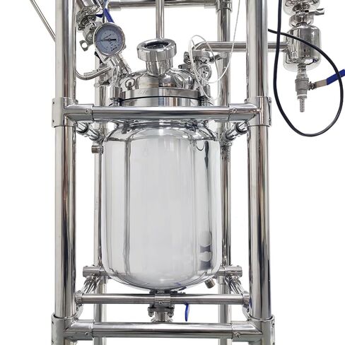 INTSUPERMAI 110V 10L Laboratory Jacketed Reactor Laboratory Glass Reactor Jacketed Glass Reaction Kettle with Digital Display Wheels Double-Layer Chemical Reaction Vessel for Chemistry Distillation in Kuwait