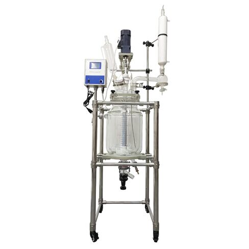 20L Jacketed Glass Reactor, Chemical Lab Reaction Vessel Device for Reaction Distillation with Stainless Steel Support Frame and Wheels Adjustable Speed 50-500RPM in Kuwait