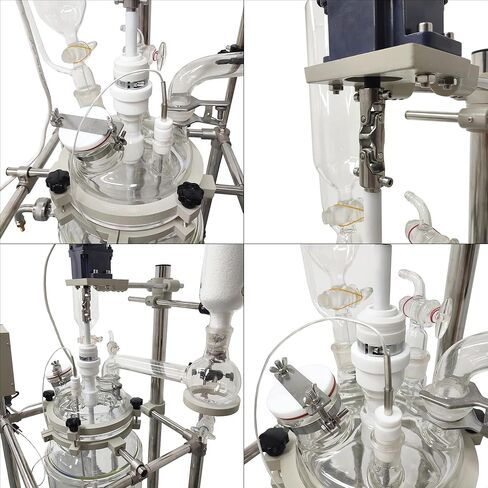 20L Jacketed Glass Reactor, Chemical Lab Reaction Vessel Device for Reaction Distillation with Stainless Steel Support Frame and Wheels Adjustable Speed 50-500RPM in Kuwait