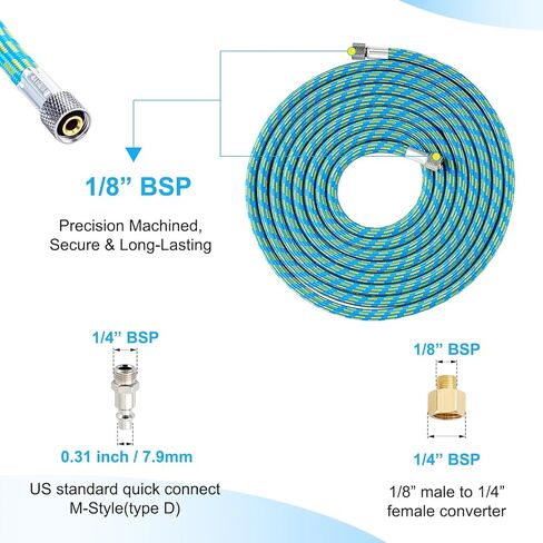 Premium10-Ft Braided Airbrush Hose with US-Standard Air Compressor Quick Connect and 1/8" to 1/4" Adapter, Compatible with Harder & Steenbeck, Iwata, Badger and Other Mainstream Airbrushes in Kuwait