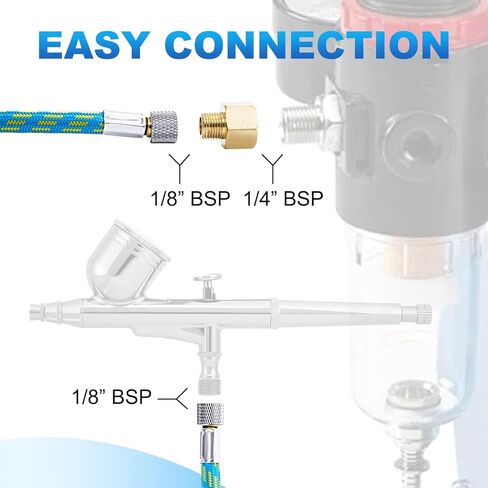 Premium10-Ft Braided Airbrush Hose with US-Standard Air Compressor Quick Connect and 1/8" to 1/4" Adapter, Compatible with Harder & Steenbeck, Iwata, Badger and Other Mainstream Airbrushes in Kuwait