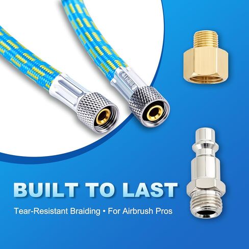 Premium10-Ft Braided Airbrush Hose with US-Standard Air Compressor Quick Connect and 1/8" to 1/4" Adapter, Compatible with Harder & Steenbeck, Iwata, Badger and Other Mainstream Airbrushes in Kuwait