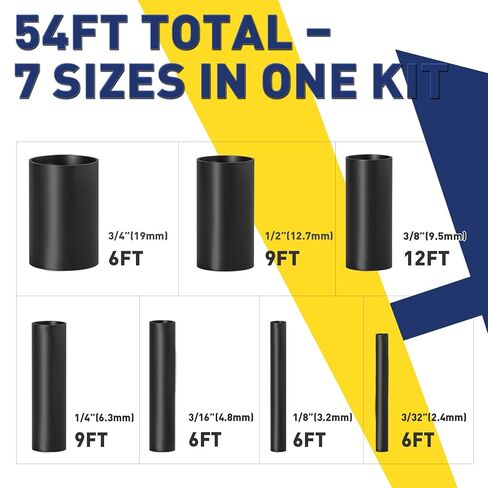 مجموعة أنابيب الانكماش الحراري 4:1 من haisstronica، مقاس 7 3/32 بوصة - 3/4 بوصة، إجمالي 54 قدمًا لاصقة مقاومة للانكماش البحري، مثالية للمنزل والصناعي، أسود in Kuwait