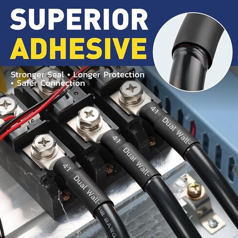 مجموعة أنابيب الانكماش الحراري 4:1 من haisstronica، مقاس 7 3/32 بوصة - 3/4 بوصة، إجمالي 54 قدمًا لاصقة مقاومة للانكماش البحري، مثالية للمنزل والصناعي، أسود in Kuwait