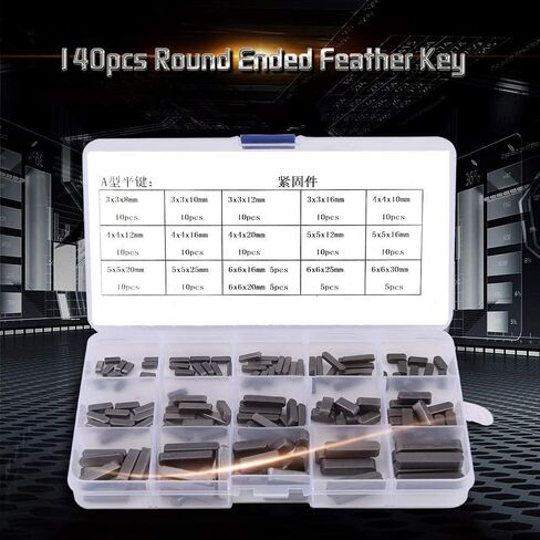 140PCS Parallel Drive Shaft Keys, 8mm 10mm 12mm 16mm 20mm 25mm 30mm Round Ended Key Set Carbon Steel with Box for Industrial Use in Saudi Arabia