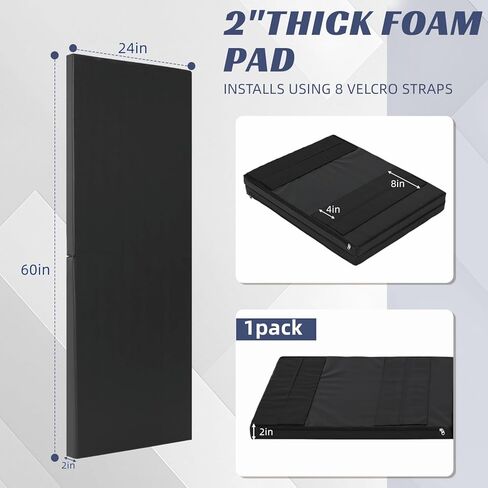 وسادات حائط لصالة الألعاب الرياضية، وسادة حائط سميكة مقاس 2 بوصة، واقي تثبيت على الحائط لملعب كرة السلة، مقاس 60 بوصة طول × 24 بوصة عرض، سجادات تمارين مضادة للتصادمات للطابق السفلي من التايكوندو (أسود) in Kuwait
