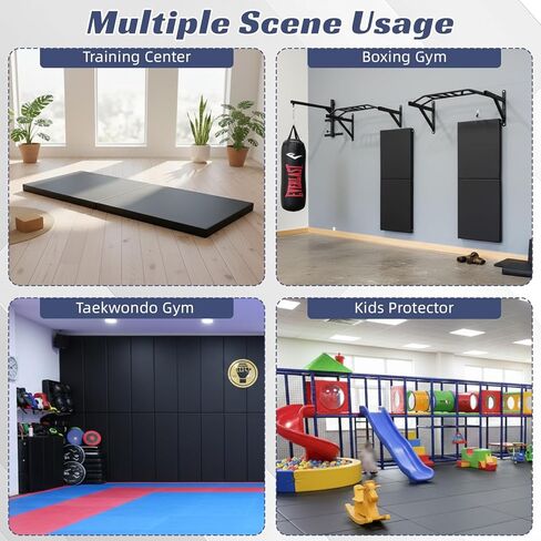 وسادات حائط لصالة الألعاب الرياضية، وسادة حائط سميكة مقاس 2 بوصة، واقي تثبيت على الحائط لملعب كرة السلة، مقاس 60 بوصة طول × 24 بوصة عرض، سجادات تمارين مضادة للتصادمات للطابق السفلي من التايكوندو (أسود) in Kuwait
