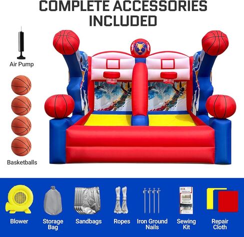 لعبة OZIS القابلة للنفخ لكرة السلة، لعبة كرة السلة التفاعلية القابلة للنفخ للحفلات المحمولة مع 4 كرات ومنفاخ سهلة الإعداد مثالية للحفلات الخارجية والأحداث الرياضية واللعب في الفناء الخلفي in Kuwait