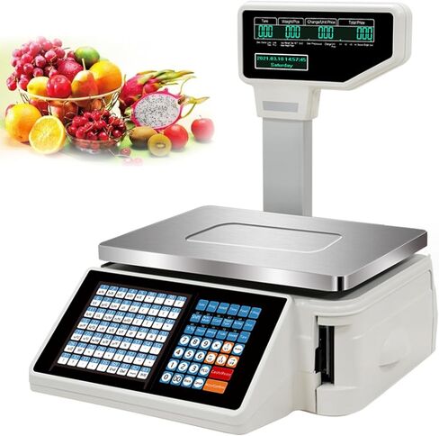 Commercial Label Printing Scales,Digital Barcode Weighing Scales with Label and Receipt Printer,Label Printing Scale Pole Display, 30kg/60lbs Capacity in Saudi Arabia
