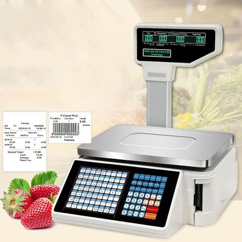 Commercial Label Printing Scales,Digital Barcode Weighing Scales with Label and Receipt Printer,Label Printing Scale Pole Display, 30kg/60lbs Capacity in Saudi Arabia