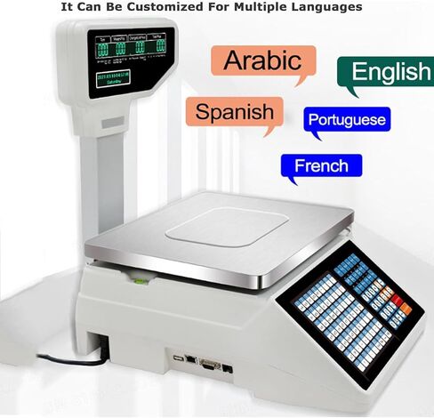 Commercial Label Printing Scales,Digital Barcode Weighing Scales with Label and Receipt Printer,Label Printing Scale Pole Display, 30kg/60lbs Capacity in Saudi Arabia
