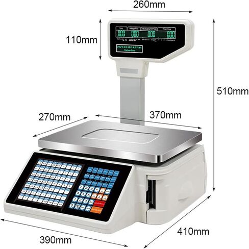 Commercial Label Printing Scales,Digital Barcode Weighing Scales with Label and Receipt Printer,Label Printing Scale Pole Display, 30kg/60lbs Capacity in Saudi Arabia