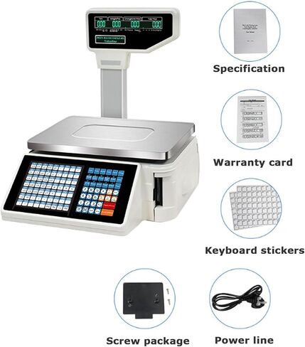 Commercial Label Printing Scales,Digital Barcode Weighing Scales with Label and Receipt Printer,Label Printing Scale Pole Display, 30kg/60lbs Capacity in Saudi Arabia