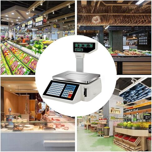 Commercial Label Printing Scales,Digital Barcode Weighing Scales with Label and Receipt Printer,Label Printing Scale Pole Display, 30kg/60lbs Capacity in Saudi Arabia