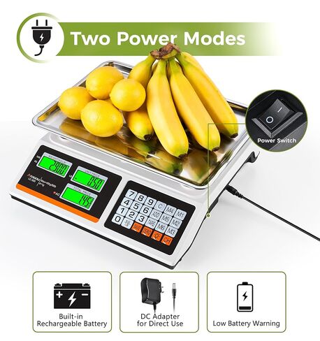 مقياس حساب السعر Atogou 88lb/40 كجم، مقياس مطبخ الطعام التجاري مع مفاتيح الأسعار المحددة مسبقًا، استخدام إضافي أو قابل لإعادة الشحن، شاشات LCD مزدوجة السطوع، للإنتاج والمزارعين والأسواق واللحوم (ليس للتجارة in Kuwait