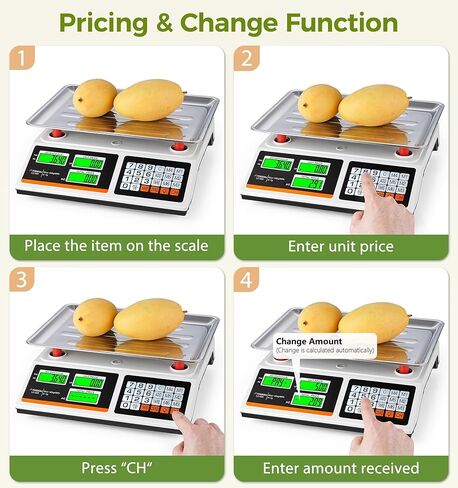 مقياس حساب السعر Atogou 88lb/40 كجم، مقياس مطبخ الطعام التجاري مع مفاتيح الأسعار المحددة مسبقًا، استخدام إضافي أو قابل لإعادة الشحن، شاشات LCD مزدوجة السطوع، للإنتاج والمزارعين والأسواق واللحوم (ليس للتجارة in Kuwait