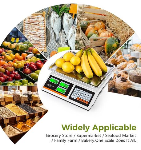 مقياس حساب السعر Atogou 88lb/40 كجم، مقياس مطبخ الطعام التجاري مع مفاتيح الأسعار المحددة مسبقًا، استخدام إضافي أو قابل لإعادة الشحن، شاشات LCD مزدوجة السطوع، للإنتاج والمزارعين والأسواق واللحوم (ليس للتجارة in Kuwait