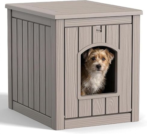 DRATO Outdoor Indoor Dog House,Resin Material Ventilate Waterproof Added to The Bottom,Multi-Functional Pet House for Small to Medium Dog(Black, Medium) in Kuwait