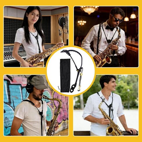 Adjustable Saxophone Neck Strap, Double Shoulder Harness with 360° Swivel & Metal Snap Hook, Reduce Neck Strain,Comfortable Sax Shoulder Strap for Alto/Tenor/Baritone/Soprano Saxophone in Saudi Arabia