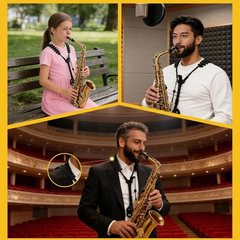Adjustable Saxophone Neck Strap, Double Shoulder Harness with 360° Swivel & Metal Snap Hook, Reduce Neck Strain,Comfortable Sax Shoulder Strap for Alto/Tenor/Baritone/Soprano Saxophone in Saudi Arabia
