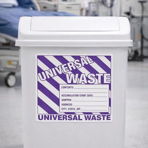 ملصقات نفايات عالمية، مقاس 6 × 6 بوصات، أرجواني/أبيض، فينيل ذاتي اللصق، عبوة من 25 قطعة in Kuwait