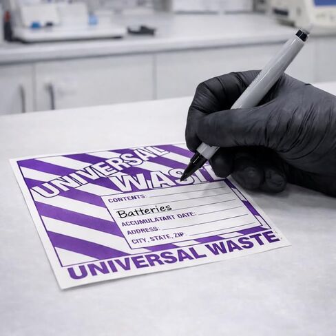 ملصقات نفايات عالمية، مقاس 6 × 6 بوصات، أرجواني/أبيض، فينيل ذاتي اللصق، عبوة من 25 قطعة in Kuwait