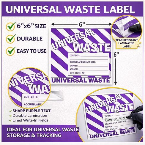 ملصقات نفايات عالمية، مقاس 6 × 6 بوصات، أرجواني/أبيض، فينيل ذاتي اللصق، عبوة من 25 قطعة in Kuwait