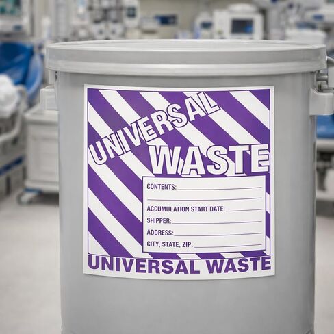 ملصقات نفايات عالمية، مقاس 6 × 6 بوصات، أرجواني/أبيض، فينيل ذاتي اللصق، عبوة من 25 قطعة in Kuwait