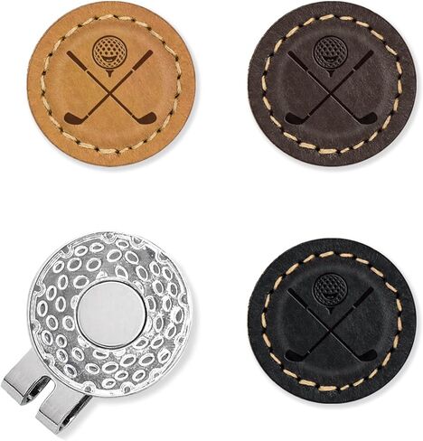 علامات كرة الجولف من الجلد الحقيقي: علامة كرة جولف مغناطيسية مع مشبك قبعة للنساء والرجال - علامات كرة جولف مضحكة لوضع اللون الأخضر (4 قطع) in Kuwait