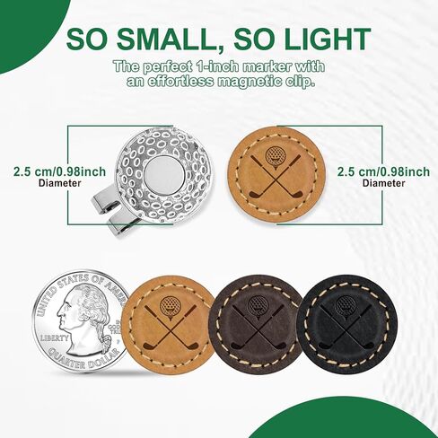 علامات كرة الجولف من الجلد الحقيقي: علامة كرة جولف مغناطيسية مع مشبك قبعة للنساء والرجال - علامات كرة جولف مضحكة لوضع اللون الأخضر (4 قطع) in Kuwait