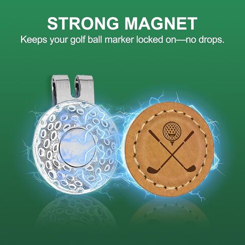 علامات كرة الجولف من الجلد الحقيقي: علامة كرة جولف مغناطيسية مع مشبك قبعة للنساء والرجال - علامات كرة جولف مضحكة لوضع اللون الأخضر (4 قطع) in Kuwait