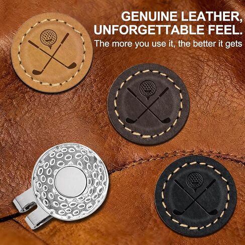 علامات كرة الجولف من الجلد الحقيقي: علامة كرة جولف مغناطيسية مع مشبك قبعة للنساء والرجال - علامات كرة جولف مضحكة لوضع اللون الأخضر (4 قطع) in Kuwait