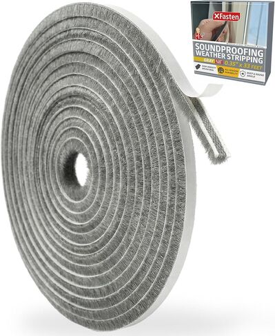 XFasten Self Adhesive Weather Stripping for Windows and Doors, 0.35" x 33 Ft Soundproofing Door Brush Seal Draft Stopper, Gray Insulation Seal Strip for Summer Heat, Winter Draft Blocker, 0.35" Thick in Saudi Arabia
