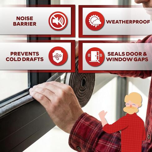 XFasten Self Adhesive Weather Stripping for Windows and Doors, 0.35" x 33 Ft Soundproofing Door Brush Seal Draft Stopper, Gray Insulation Seal Strip for Summer Heat, Winter Draft Blocker, 0.35" Thick in Saudi Arabia